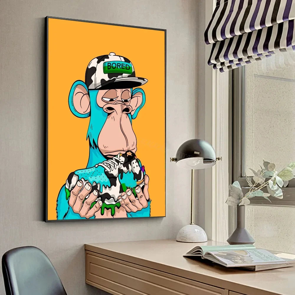 Funky Funny Animal Monkey With A Hat Fashion Bored APE A Poster HD Posters Home Room Bar Cafe Decor Art Wall Painting Picture