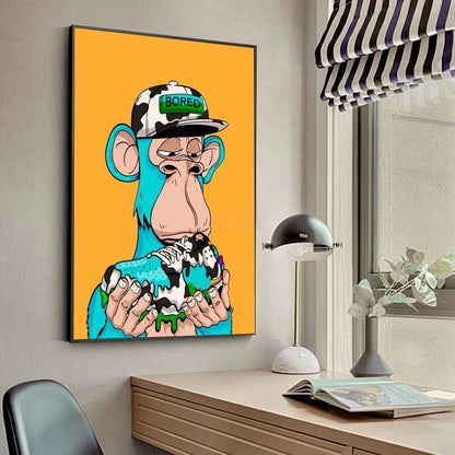 Funky Funny Animal Monkey With A Hat Fashion Bored APE A Poster HD Posters Home Room Bar Cafe Decor Art Wall Painting Picture