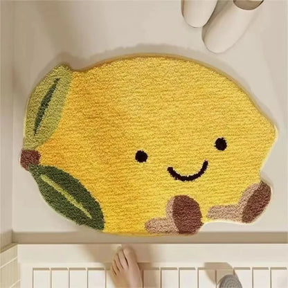 VIKAMA Cute Cartoon Lemon Smiling Face Plush Carpet Bathroom Water Absorbing And Anti Slip Floor Mat Home Decoration