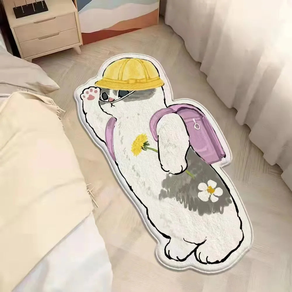Faux Cashmere Cute Cartoon Pet Carpet Home Bedroom Bedside Decorative Floor Mat Anti-slip Dirty Resistant Machine Washable Rug