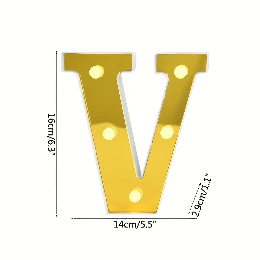 1PC 16cm Golden Numbers&English Led Letter Lights,Battery Powered Decoration Light For Festive,Proposal,Birthday,Wedding,Party