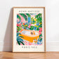 Black cat on toilet, Bathroom wall art, Matisse poster, Funny bathroom decor, Pink tropical decor