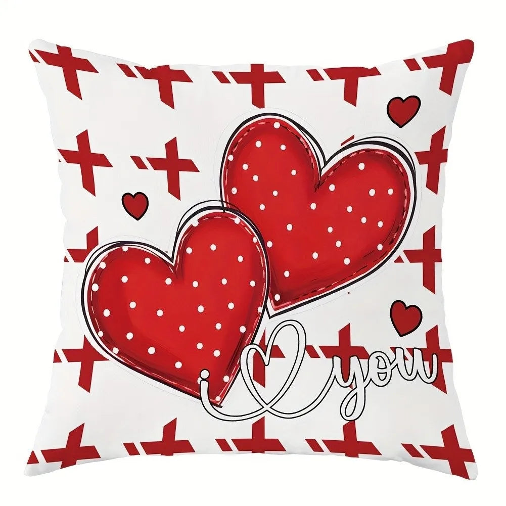 VIKAMA Red Heart Design, Decorative Pillow Cover For Valentine's Day And Weddings, Washable Pillowcase, For Sofas And Bedrooms