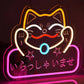 Neon Sign Maneki Neko Welcomes Fortune Cute Beckoning Cat with Welcome Sign for Restaurant Shop Home Bar Decor LED Night Light