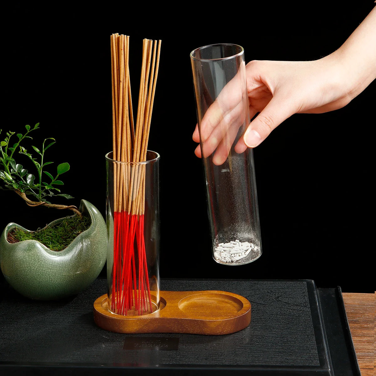 2 in 1 Glass Incense Holder for Sticks Anti-Ash Flying Incense Burne with Removable Ash Catcher and Incense Sticks Organizer