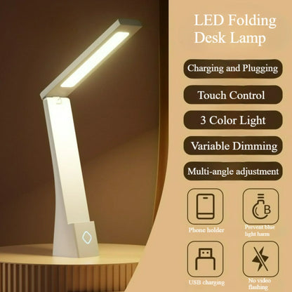 LED Folding Desk Lamp Touch 3 Color Dimming Charging and Pluging Eye Protection Learning Table Lamp Bedroom Bedside Night Light