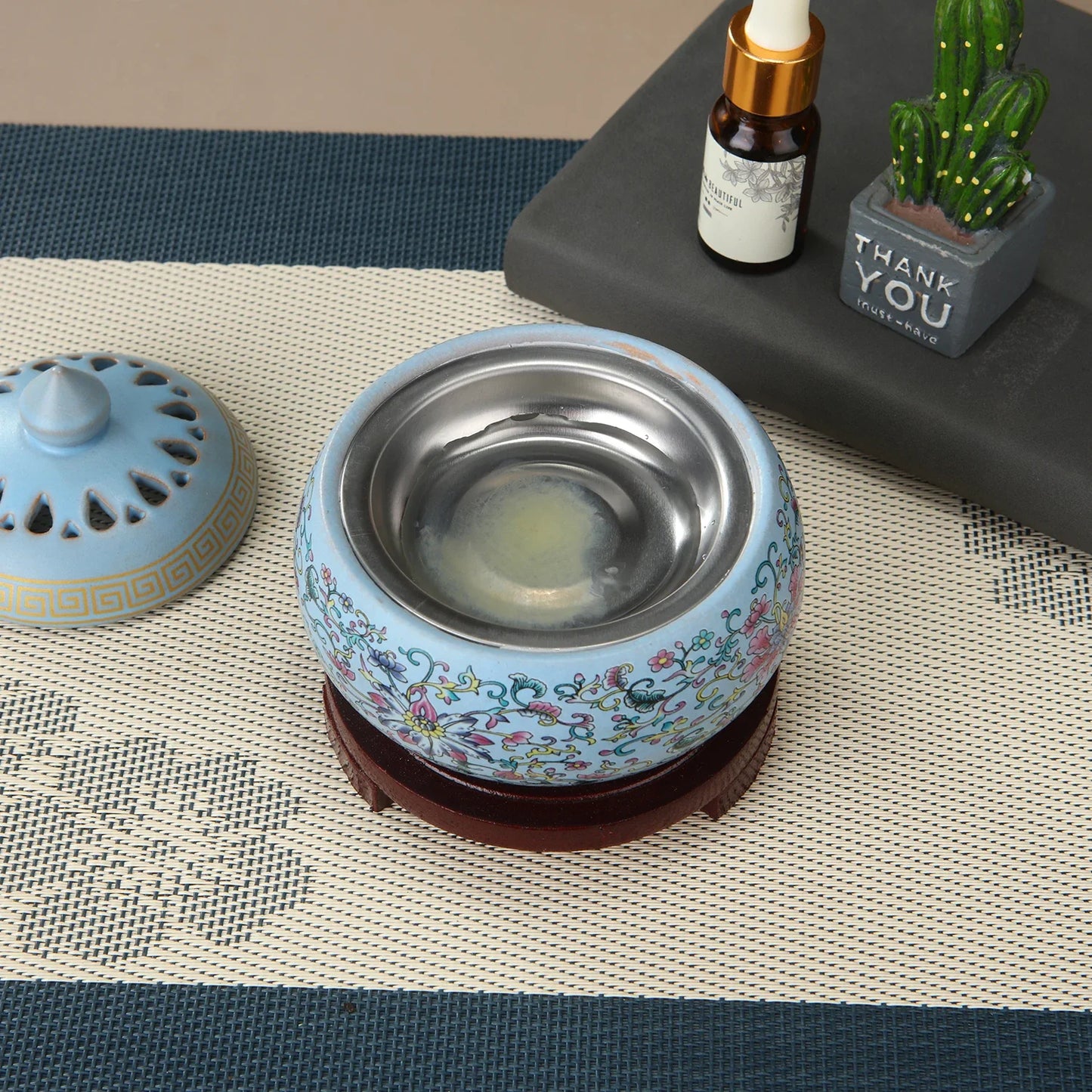Electronic Incense Burner Ceramic Essential Oil Burner Timing Adjustable Temperature Wax Melter Warmer with USB Plug