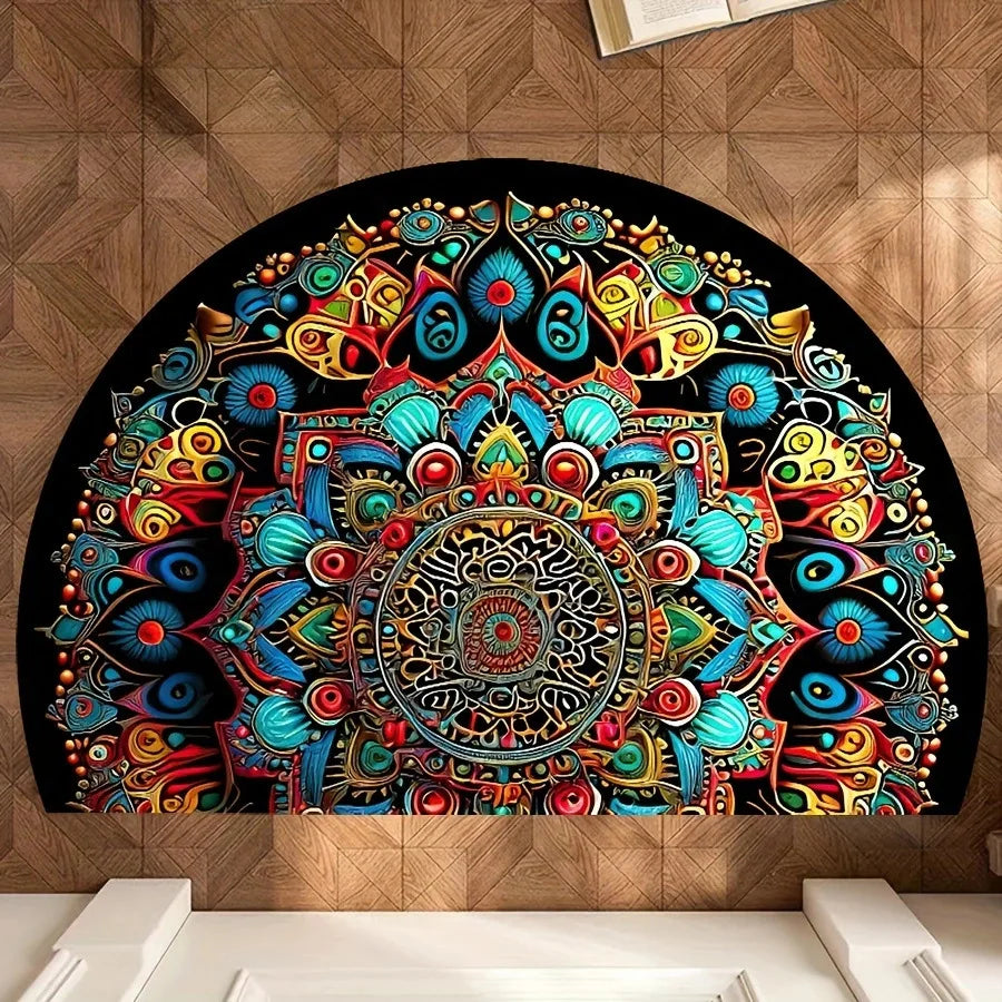 VIKAMA Flower Floor Mats Half Circle Printed Floor Mats Entryway Floor Mats Bathroom Door Mats Dirty Resistant Floor Mats
