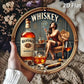 1pc Vintage Whiskey-Themed Round Metal Sign - Female Whiskey Lady & James Bond-Inspired Logo Design, Scotch & Bourbon Art