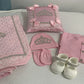 5pcs Baby Girl Outfits Set Welcome Home Hosptial Infant Receiving Blanket Pillow Bed Hat Mittens Romper Set