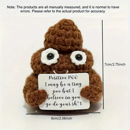 Cute Crochet Doll Positive Poo Creative Knitted Decor Emotional Support Positive Message Card  New Year Birthday Gift