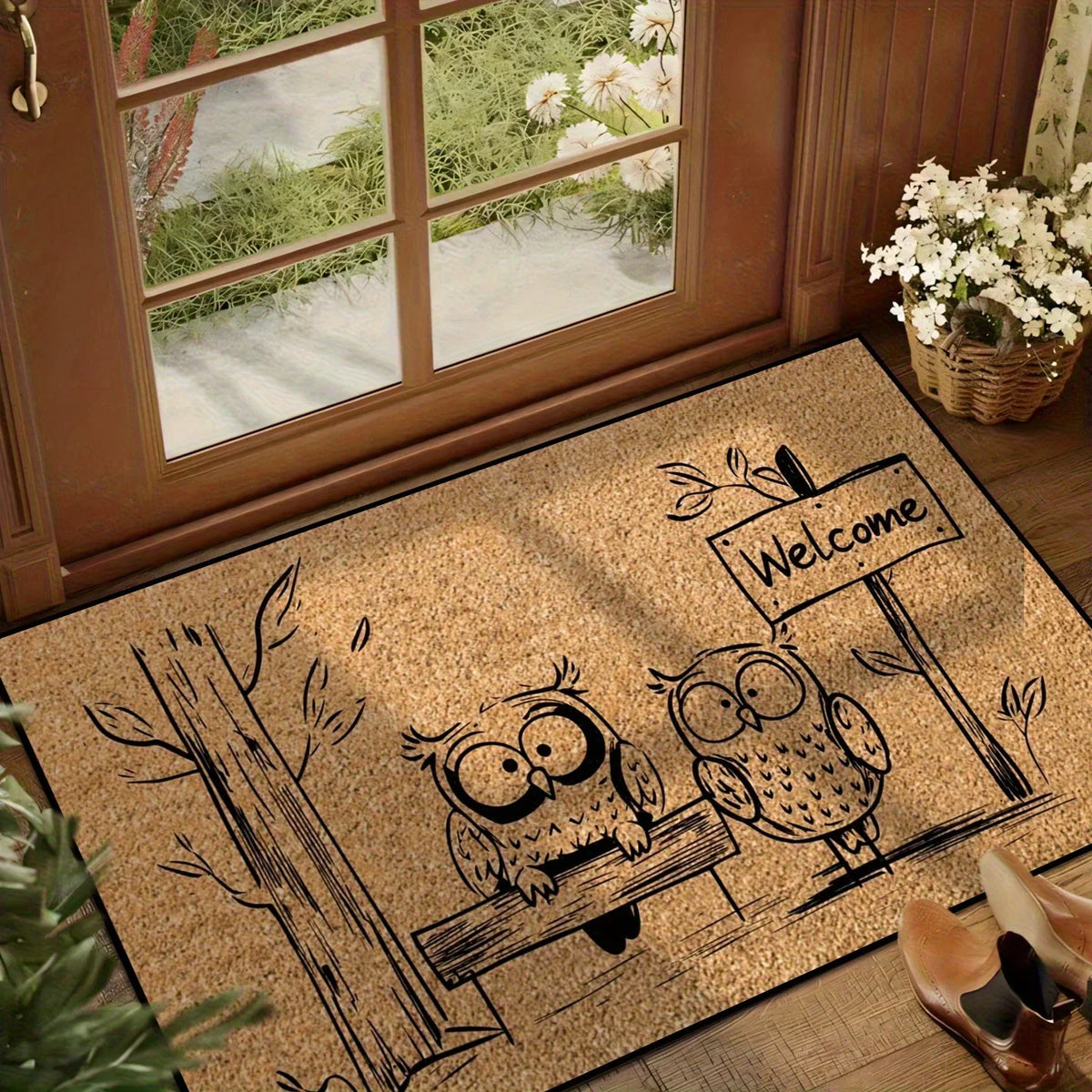 VIKAMA Fun Owl Welcome Floor Mat, Suitable For Entrance And Bathroom Areas, Non-Slip And Dirt-Resistant, Home Decoration Carpet