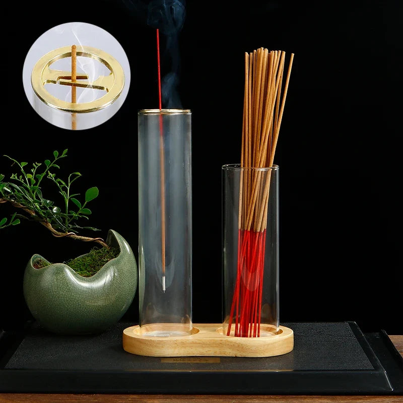2 in 1 Glass Incense Holder for Sticks Anti-Ash Flying Incense Burne with Removable Ash Catcher and Incense Sticks Organizer