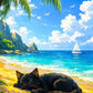 Cute Kittens Various Scenes Poster Funny Baby Cat in Daisy Field Watching Sunset on Beach Sleeping Canvas Print for Home Decor