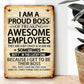 1 Piece 'Awesome Employee's Proud Boss' Aluminum Sign, 8x12 Inches - Humorous and Motivational Wall Art with Vintage Design