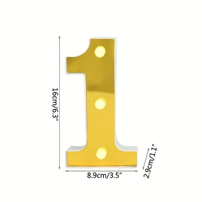 1PC 16cm Golden Numbers&English Led Letter Lights,Battery Powered Decoration Light For Festive,Proposal,Birthday,Wedding,Party