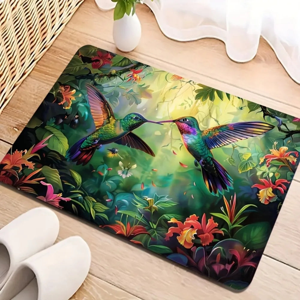 VIKAMA Spring Hummingbird Tropical Design Floor Mat, Non-Slip And Dirt-Proof, For Entrance, Bathroom, Kitchen Home Decor Carpet