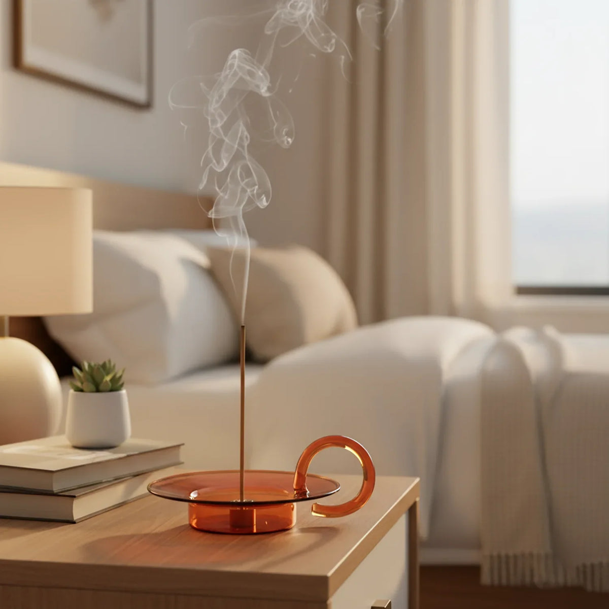 Glass Incense Holder Brass Nine-hole Incense Stick Holder with Glass Ash Catcher Incense Burner for Meditation Yoga Spa