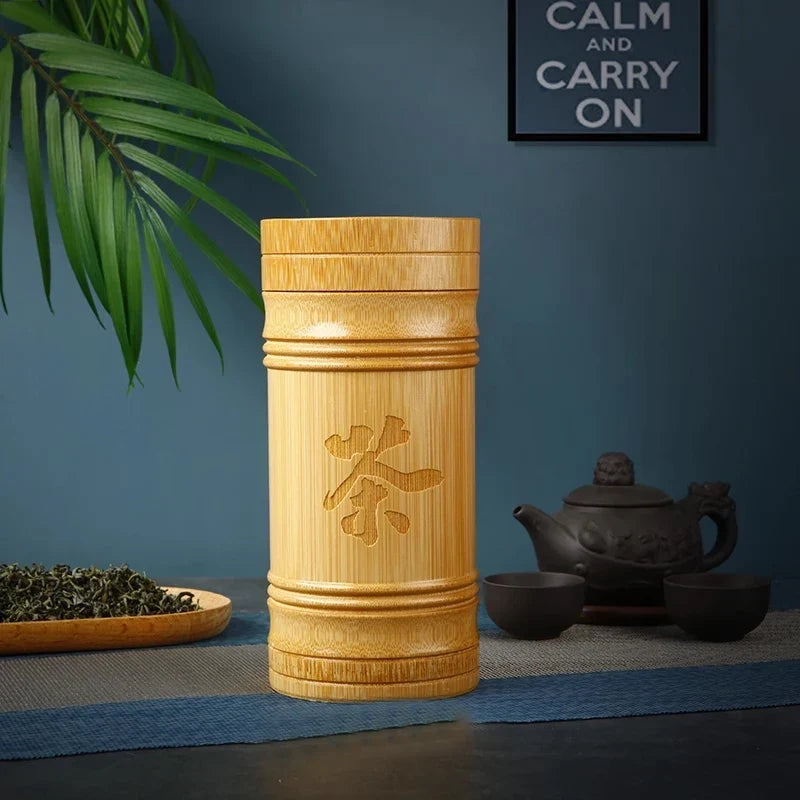 Handmade Bamboo Tea Storage Box Chinese Carved Tea Canister Lid Seal Kitchen Storage Jars Food Nuts Spice Box Case Organizer