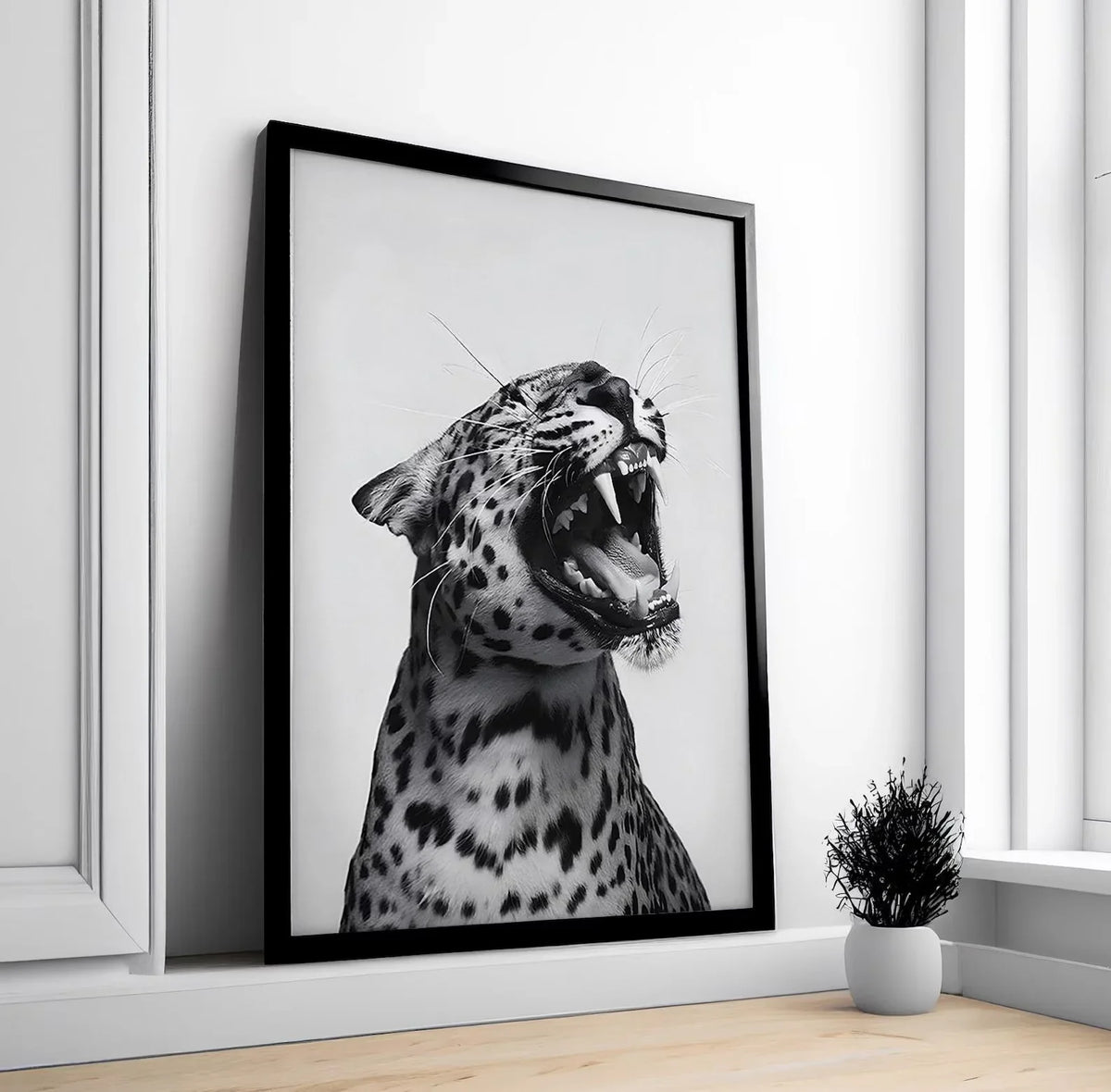 Fashion Stylish Wall Art Print - Trendy Leopard Roar Print - Black and White - Home Decor - Printable Wall Art Digital Download