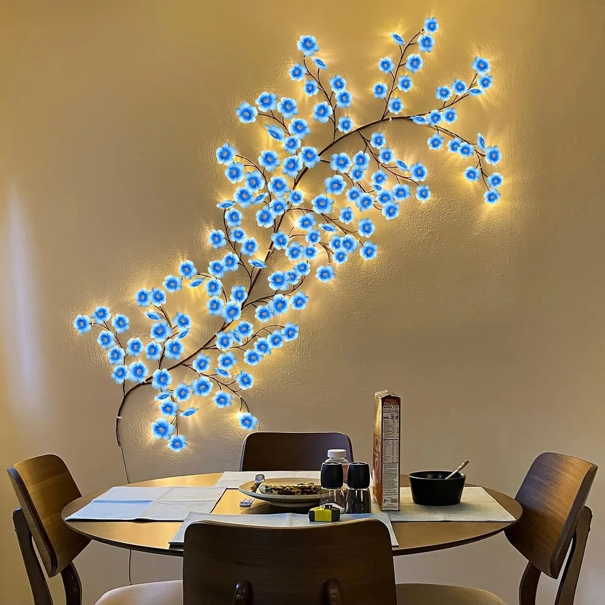 1PC 96LEDs Cherry Blossom Branch Decoration Night Lights,8 Modes USB Powered Ideal Wall Atmosphere Light Strings