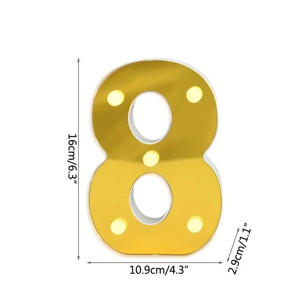 1PC 16cm Golden Numbers&English Led Letter Lights,Battery Powered Decoration Light For Festive,Proposal,Birthday,Wedding,Party
