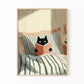 Cat Reading Print – Black Cat Wall Art, Cosy Bedroom Poster, Book Lover Cat Illustration, Cat in Bed Print, Reading Decor, Cat B