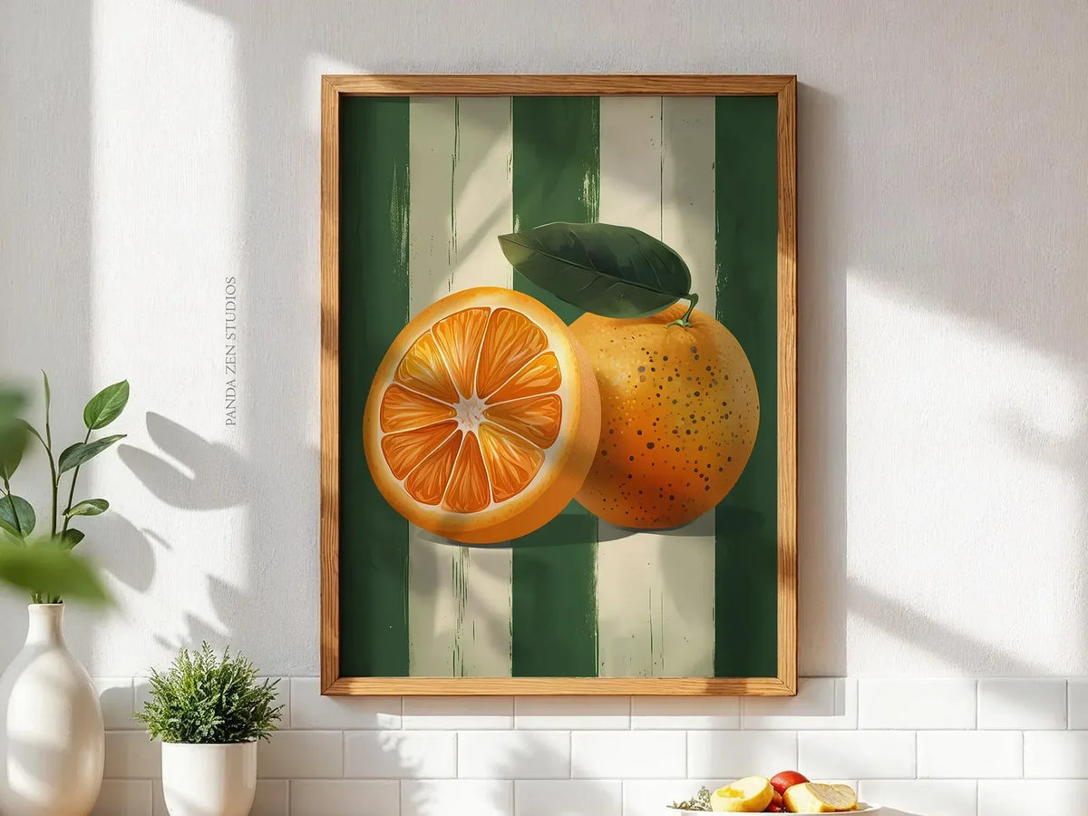 Orange Wall Decor, Orange Fruit Poster, Farmhouse Kitchen Art Painting, Kitchen Prints, Trendy Food Art, Retro Kitchen Art, Frui