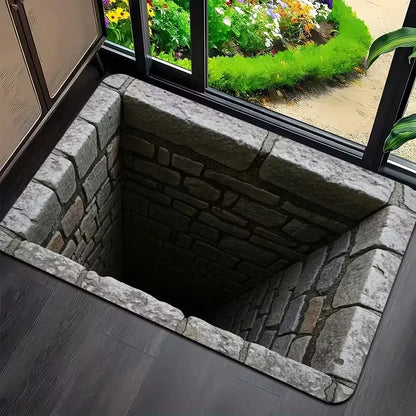 3D Visual Illusion Hole Pattern Doormat Imitation Stone Home Decor Carpet Water-absorbent Non-slip Mat for Living Room Bedroom