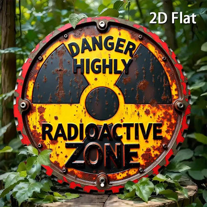1pc Rustic Radiation Warning Round Aluminum Sign - 2D Flat Nuclear Hazard Metal Wall Art, "DANGER HIGHLY Radioactive ZONE