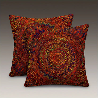 VIKAMA Red Dreamy Golden Mandala Bohemian Style Pillowcase, Modern Style Bedroom And Living Room Home Decoration
