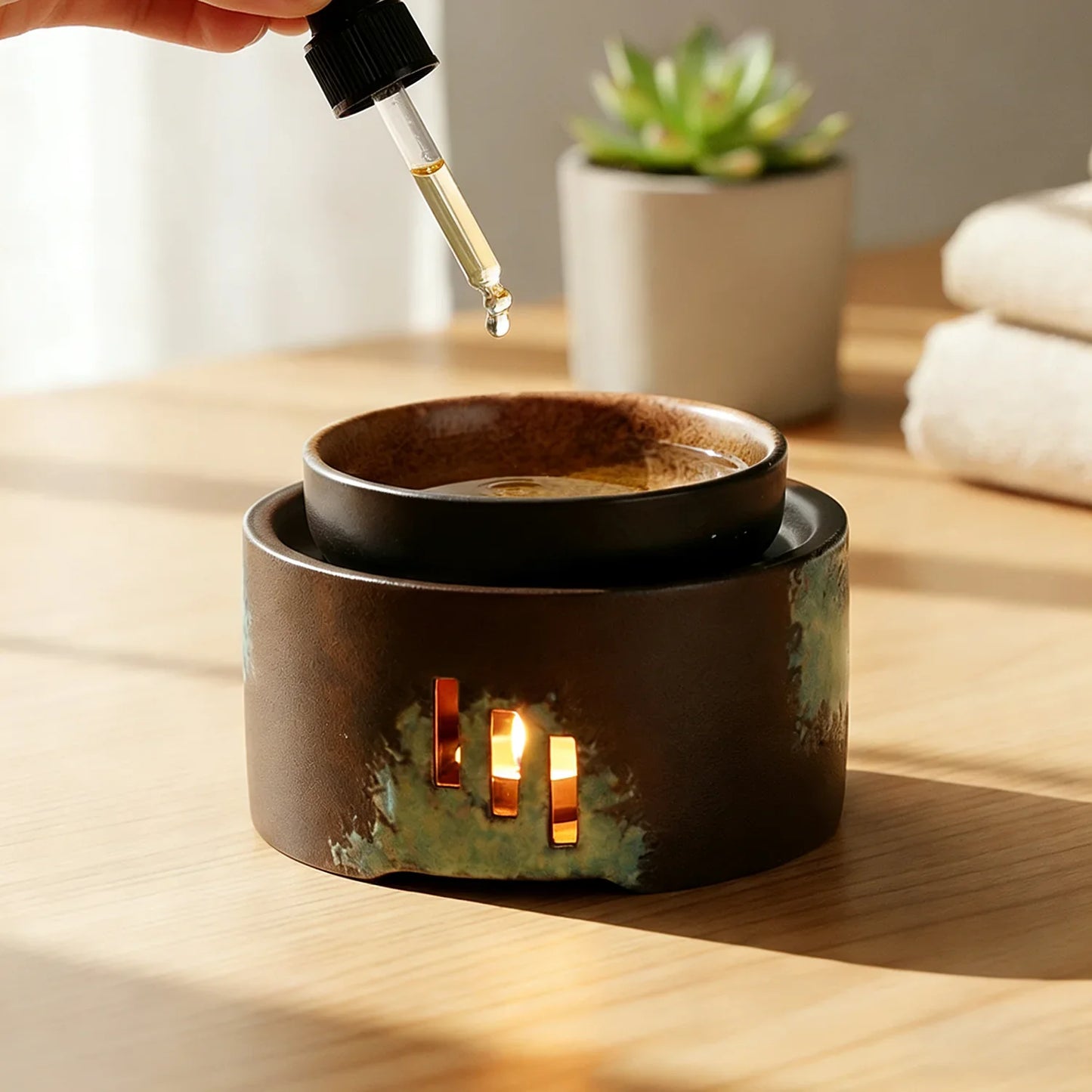 Ceramic Essential Oil Burner Wax Melt Warmer Burner Candle Heating Holder Essential Oil Diffuser for Spa Aromatherapy
