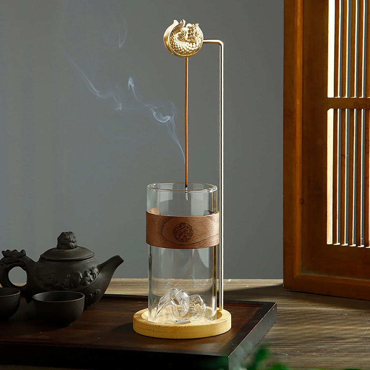 Glass Mountain Incense Holder Anti-Ash Incense Burner with Koi Clip Incense Stick Holder with Ash catcher for Yoga Meditation