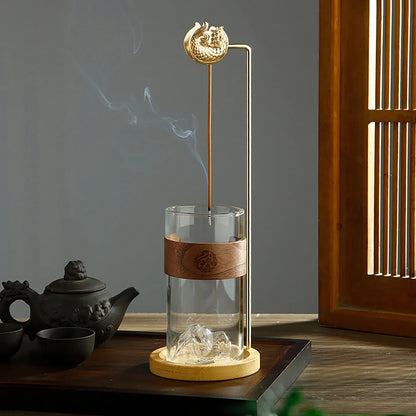 Glass Mountain Incense Holder Anti-Ash Incense Burner with Koi Clip Incense Stick Holder with Ash catcher for Yoga Meditation