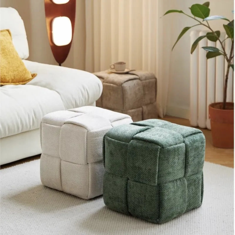 Chenille Red Woven Bench Shoe Changing Stool
