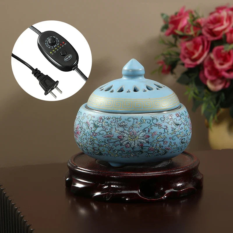 Electronic Incense Burner Ceramic Essential Oil Burner Timing Adjustable Temperature Wax Melter Warmer with USB Plug