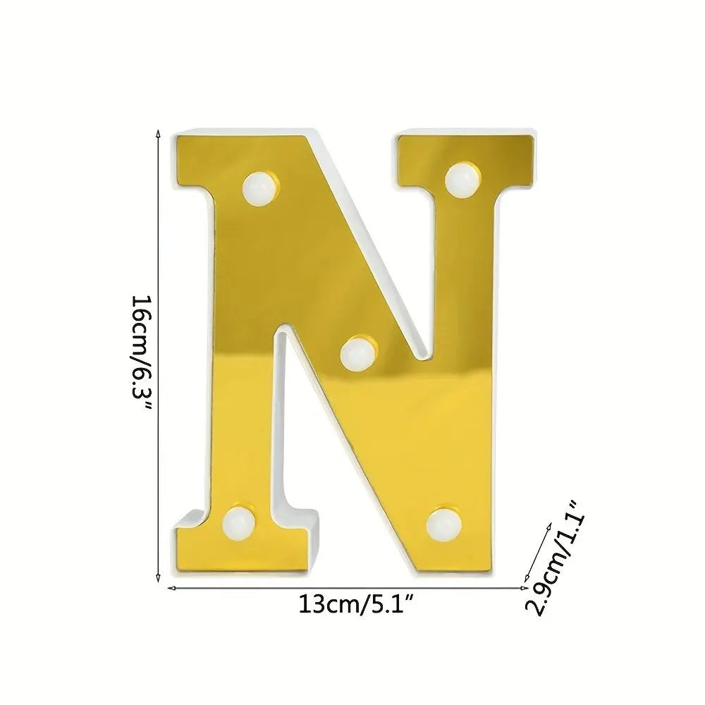 1PC 16cm Golden Numbers&English Led Letter Lights,Battery Powered Decoration Light For Festive,Proposal,Birthday,Wedding,Party