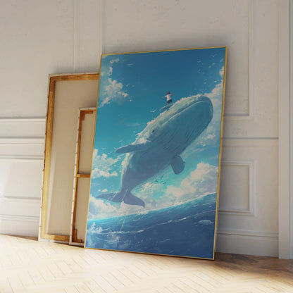 Modern Blue Sky And White Clouds Photo Whales Wall Art Prints Canvas Painting Poster Picture For Living Room Bedroom Home Decor