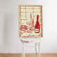Red Hand Drawn Dining With Wine And Crab Modern Food Art For Pink Kitchen Decor Living Room Bedroom Home Decor
