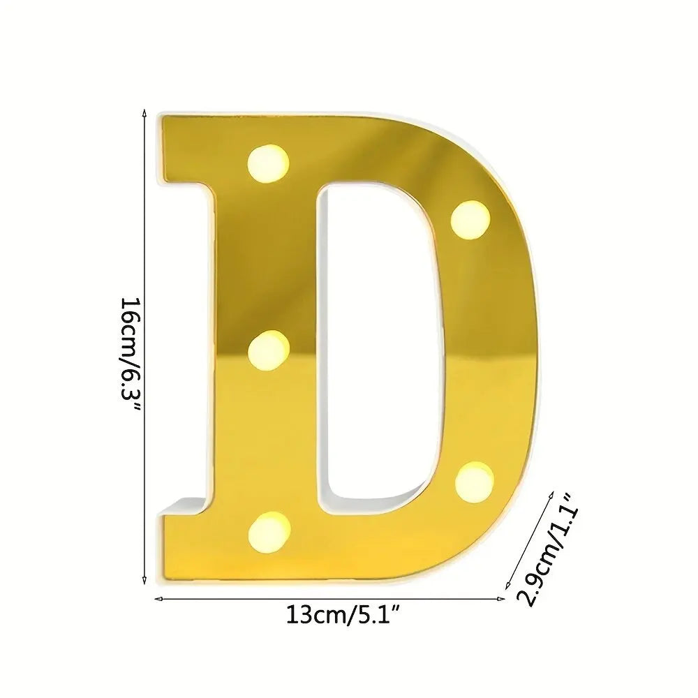 1PC 16cm Golden Numbers&English Led Letter Lights,Battery Powered Decoration Light For Festive,Proposal,Birthday,Wedding,Party