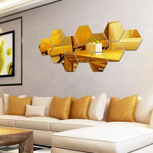 Hexagon Mirror Wall Stickers Self-Adhesive Acrylic