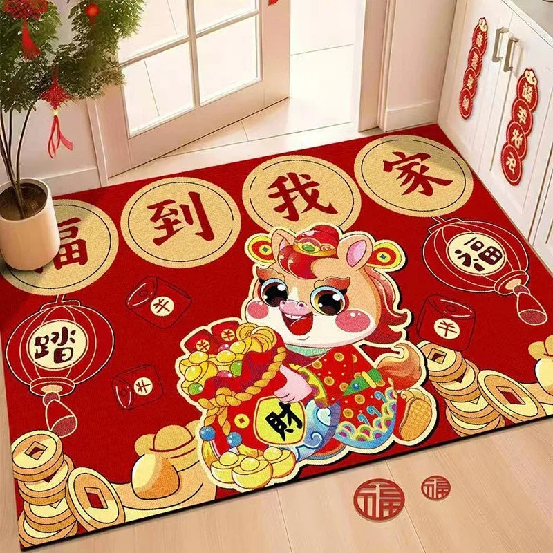 Chinese Lucky Door Mat Congratulations Get Rich Pattern Festive Red Style Perfect For Spring Festival Home Porch Indoor Decor