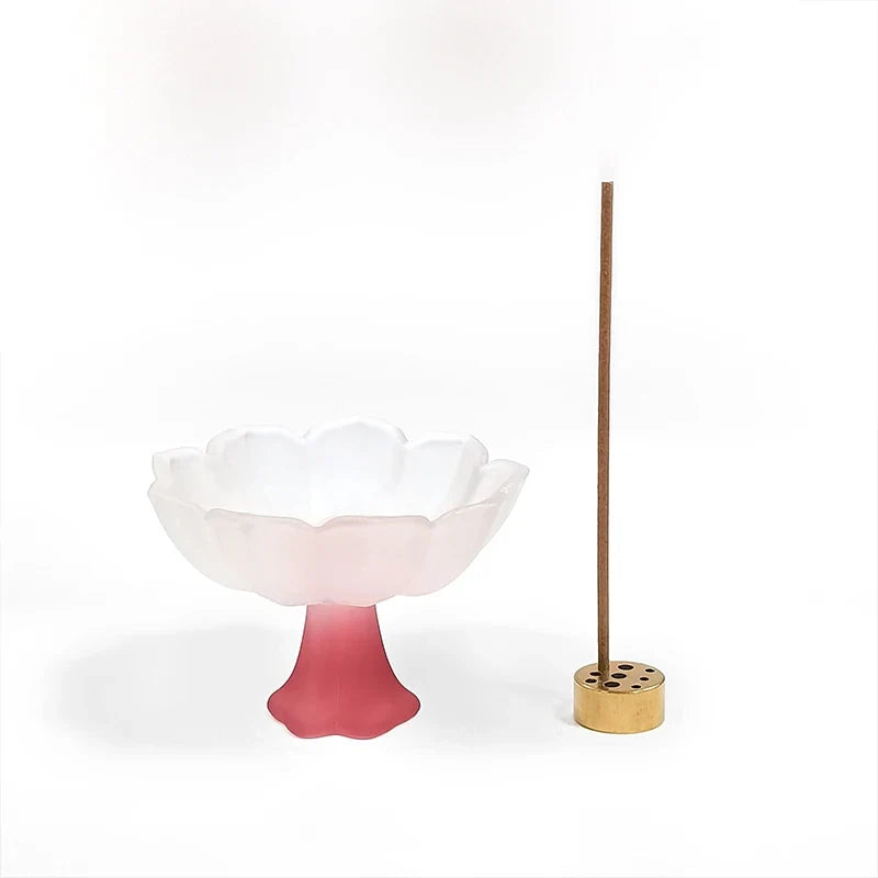 Glass Lotus Incense Burner Brass Nine-hole Incense Holder Incense Stick Holder for Yoga Meditation Spa Home Decor