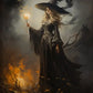 Witch Magical Art Print Witch with Full Moon Wall Decor Darkness Witches Painting Wall Decor Canvas Poster Dark Romantic Decor