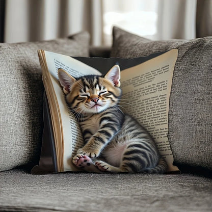 VIKAMA Creative Sleeping Cat Fashion Design Printed Pillowcase, Machine Washable, Indoor Sofa Home Cushion Pillowcase