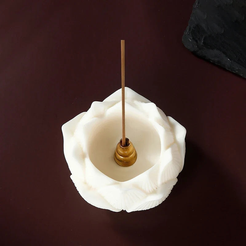 Ceramic Lotus Incense Burner Brass Gourd-shape Incense Holder Incense Stick Holder for Yoga Meditation Spa Home Decor