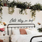 12x8 Inch "Let's Stay in Bed" Metal Wall Sign - Rustic Industrial Decor with Distressed Finish, Cozy Home Quote Art for Bedroom
