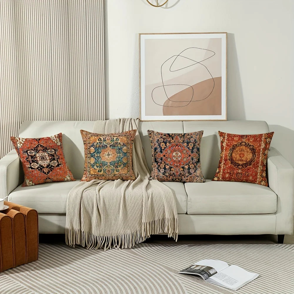 VIKAMA Bohemian Retro Pillow Case, Nordic Ethnic Accent Pillow Cover, Washable, Zippered Closure, Sofa And Bedroom Home Decor