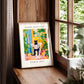 Black cat on toilet, Bathroom wall art, Matisse poster, Funny bathroom decor, Pink tropical decor