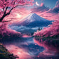 Pink City Asian Travel Japanese Cherry Blossoms At Mount Fuji Poster Light Prints Canvas Painting Wall Pictures Home Room Dec